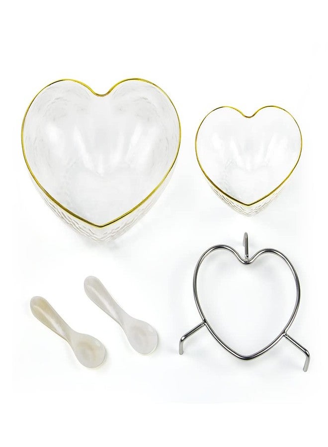 DUEBEL Glass Caviar Dish, Gold-plating Edge Heart Shape Caviar Server Set Plus 2 pcs. x Mother of Pearl Spoon – Caviar Chiller, Shrimp Serving Chiller for Bar, Restaurant, Catering Events - Image 3