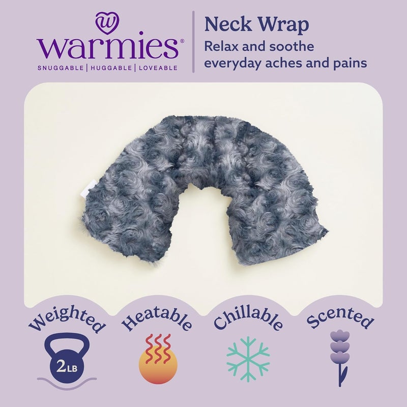 Warmies وسادة دافئة قابلة للتسخين للرقبة والكتفين من وورميز، وسادة فخمة للتسخين والتبريد للاسترخاء المهدئ، دافئة ومرجحة مع لافندر معطر، وسادة تسخين في الميكروويف للآلام، الألم، رمادي مجعد - Image 2