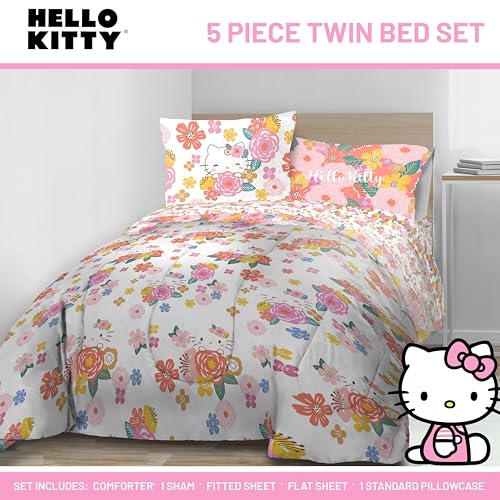 Jay Franco Hello Kitty Twin Size Comforter Set 7 Piece Bedding Includes Sheet Set Pillow Covers Super Soft Floral Bedding - Image 3