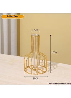 yongsheng Flower Vase Gold 10x15cm-1pcs-Gold Flower Vase with Metal Frame, Small Bud Vases Gifts use for Wedding Decoration Table Flower Decoration Interior Decoration Living Room Decoration  - Image 1