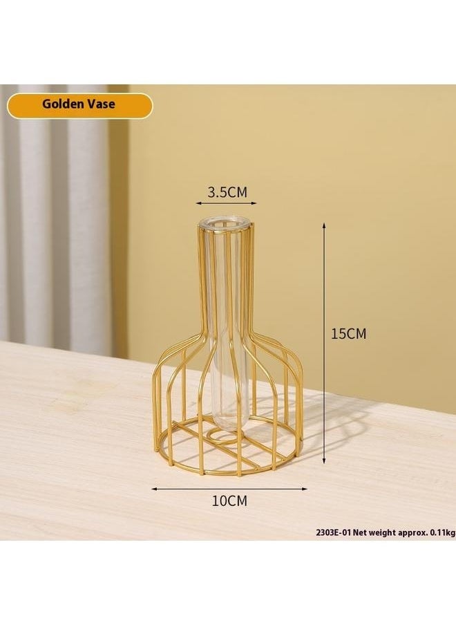 yongsheng Flower Vase Gold 10x15cm-1pcs-Gold Flower Vase with Metal Frame, Small Bud Vases Gifts use for Wedding Decoration Table Flower Decoration Interior Decoration Living Room Decoration  - Image 1