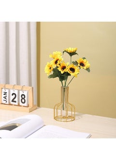 yongsheng Flower Vase Gold 10x15cm-1pcs-Gold Flower Vase with Metal Frame, Small Bud Vases Gifts use for Wedding Decoration Table Flower Decoration Interior Decoration Living Room Decoration  - Image 2