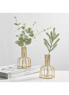 yongsheng Flower Vase Gold 10x15cm-1pcs-Gold Flower Vase with Metal Frame, Small Bud Vases Gifts use for Wedding Decoration Table Flower Decoration Interior Decoration Living Room Decoration  - Image 3