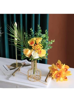 yongsheng Flower Vase Gold 10x15cm-1pcs-Gold Flower Vase with Metal Frame, Small Bud Vases Gifts use for Wedding Decoration Table Flower Decoration Interior Decoration Living Room Decoration  - Image 4