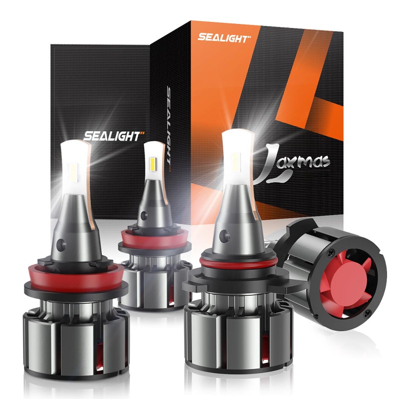SEALIGHT 9005 H11 Bulbs Combo, 92000LM 800% Brightness 9005/HB3 High H11 High Low Beam Bulbs, 6000K Cool White with Silent Fan, IP68, 360Â° Adjustable, L2 Powersports Headlight Bulbs, Pack of 4 - Image 1