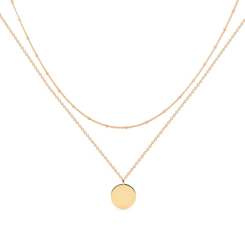 MEVECCO Gold Layered Necklace,18K Gold Disc/Circle Bead Chain Dainty Elegant Simple Layer Necklace for Women - Image 1