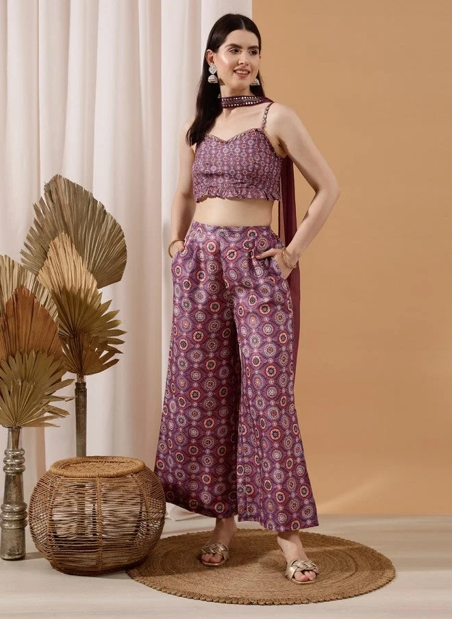 اندو ستريت Floral Printed Crop Top With Palazzo Co-Ords For Women