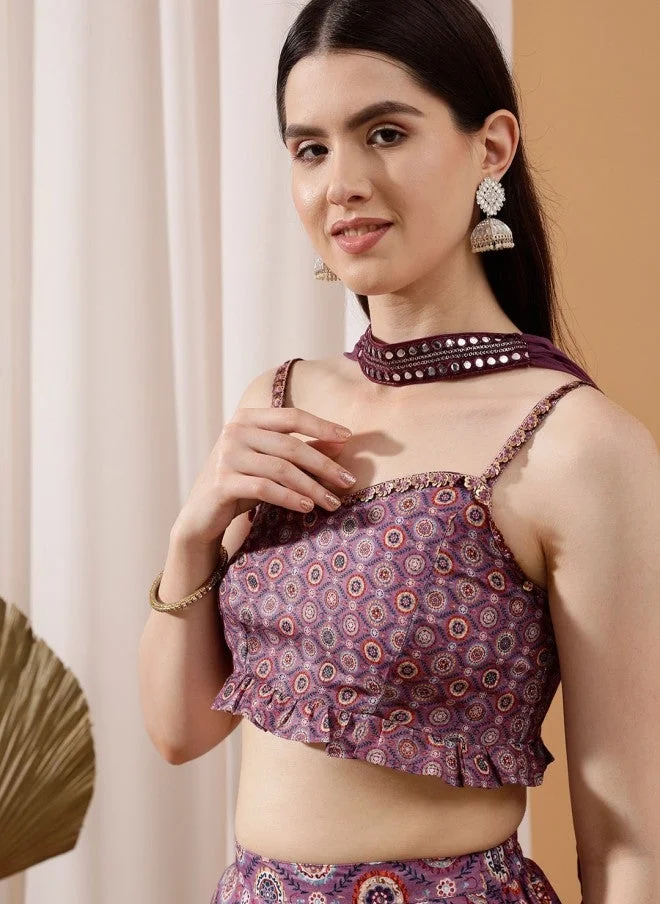 اندو ستريت Floral Printed Crop Top With Palazzo Co-Ords For Women