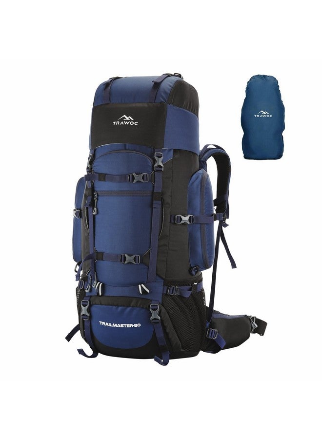 Trawoc حقيبة ظهر TRAWOC TRAILMASTER 80L للرجال والنساء، حقيبة مشي كبيرة مقاومة للماء، حقيبة سفر، زرقاء داكنة، ضمان 3 سنوات - Image 1