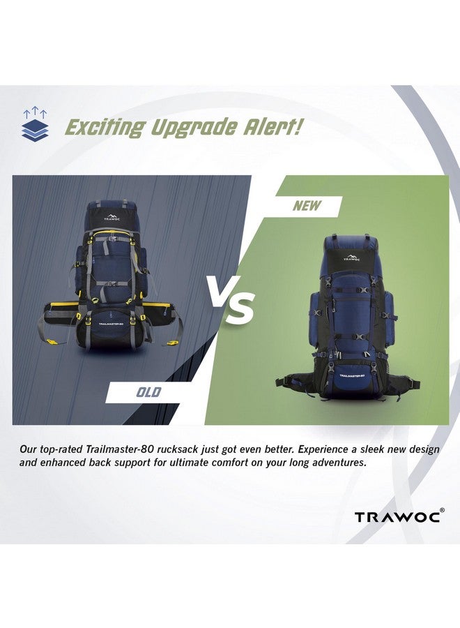 Trawoc حقيبة ظهر TRAWOC TRAILMASTER 80L للرجال والنساء، حقيبة مشي كبيرة مقاومة للماء، حقيبة سفر، زرقاء داكنة، ضمان 3 سنوات - Image 2