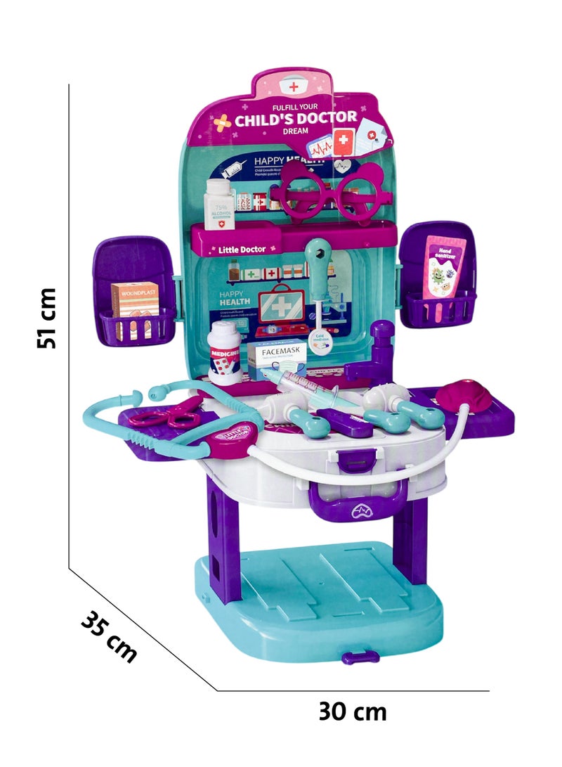 3 in 1 Kids Educational Doctor Toy Bag, Can Be Used as Stylish Backpack, Method Storage Tool, or Transform into Medical Table Tools (38 Pieces) - Image 2