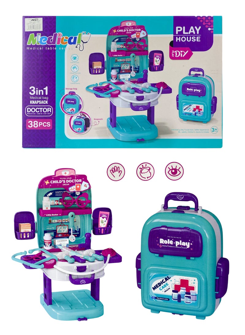 3 in 1 Kids Educational Doctor Toy Bag, Can Be Used as Stylish Backpack, Method Storage Tool, or Transform into Medical Table Tools (38 Pieces) - Image 1