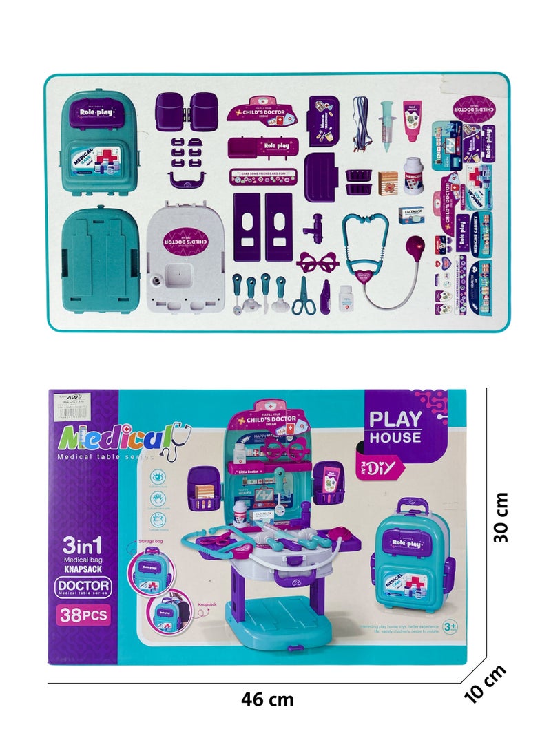 3 in 1 Kids Educational Doctor Toy Bag, Can Be Used as Stylish Backpack, Method Storage Tool, or Transform into Medical Table Tools (38 Pieces) - Image 4