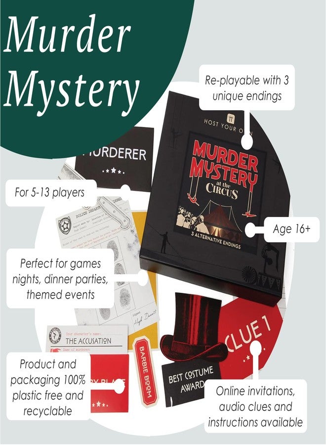 Talking Tables Reusable Murder Mystery Dinner Party Game Kit, Circus Themed Murder Mystery Game for Adults Hilariously Good Fun, Ideal for Halloween Parties Christmas New Years 3 Alternative Endings - Image 2