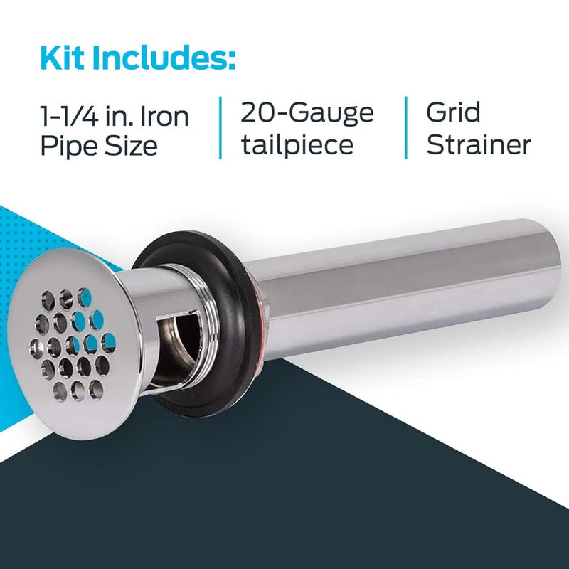 Eastman EZ-FLO 1-1/4 Inch x 8 Inch Replacement Bathroom Sink Grid Strainer, Chrome Plated, 35072 - Image 4