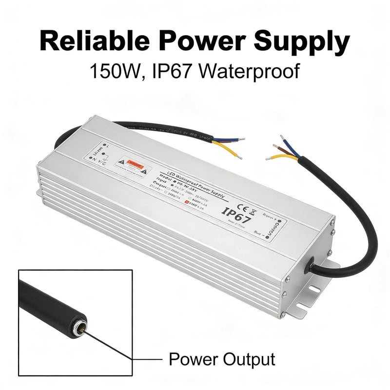 24V 150W LED Driver Power Supply, IP67 Aluminum Shell, 6.25A Output Current - Stable Voltage Output, Multiple Protections, Ideal for Indoor LED Lighting - Image 2