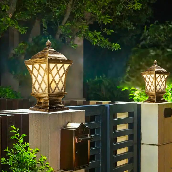 kinis Golden Antique Aluminium Casting Classic Lamp/Gate Light/Outdoor Lamp/Outdoor Light/Pillar Light at Entrance Outdoor Home, Restaurant, Office, etc. (Pack of 2, Without Bulb) - Image 3