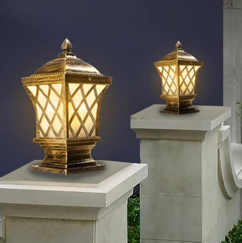 kinis Golden Antique Aluminium Casting Classic Lamp/Gate Light/Outdoor Lamp/Outdoor Light/Pillar Light at Entrance Outdoor Home, Restaurant, Office, etc. (Pack of 2, Without Bulb) - Image 2