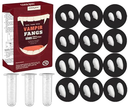 COOLJOY 12 Pairs Vampire Teeth Fangs 4 Size with Adhesive Halloween Party Cosplay Props Horror Fake Teeth Props Party Favors Masquerade Costume Accessories Gift - Image 1