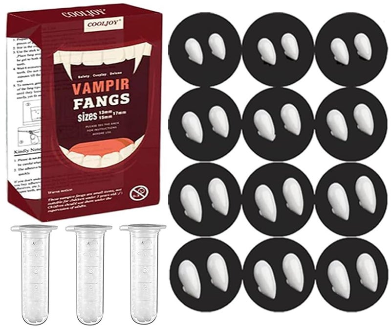 COOLJOY 12 Pairs Vampire Teeth Fangs 4 Size with Adhesive Halloween Party Cosplay Props Horror Fake Teeth Props Party Favors Masquerade Costume Accessories Gift - Image 4