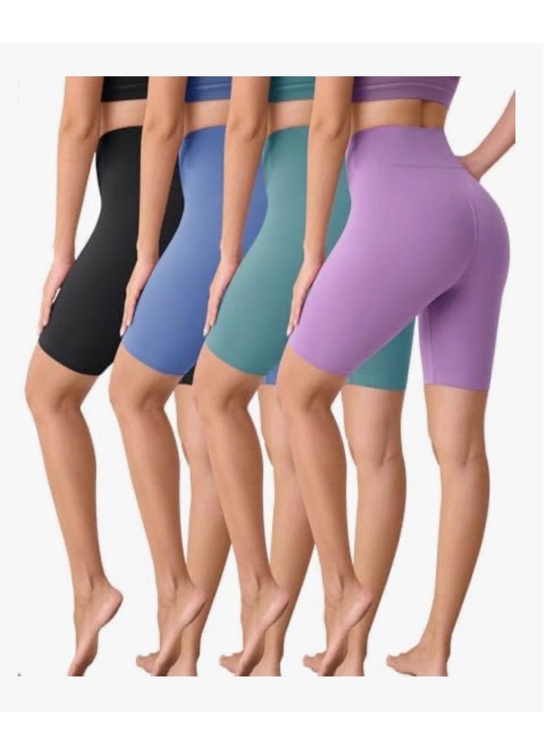 VALANDY Creamlush 4 Pack Biker Shorts Women-8" High Waisted Stretchy Soft Yoga Lounge Shorts - Image 1