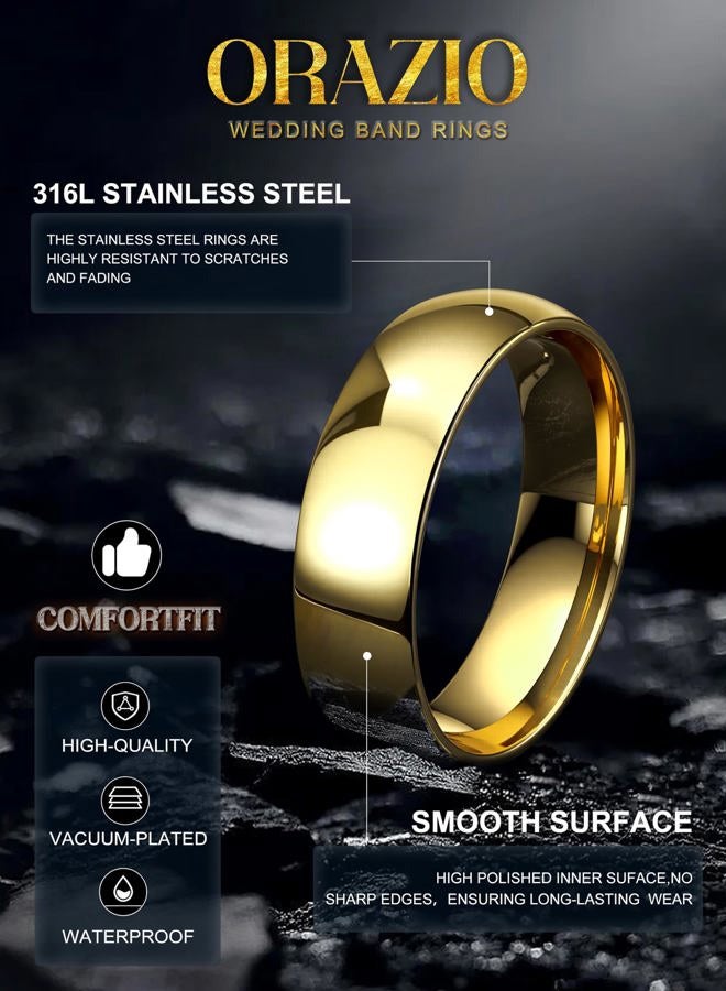 ORAZIO Mens Rings Stainless Steel Wedding Band for Men Women 6MM 8MM Silver Black Gold Simple Domed Wedding Bands Ring High Polish Comfort Fit Size 6-14, No Gemstone - Image 3