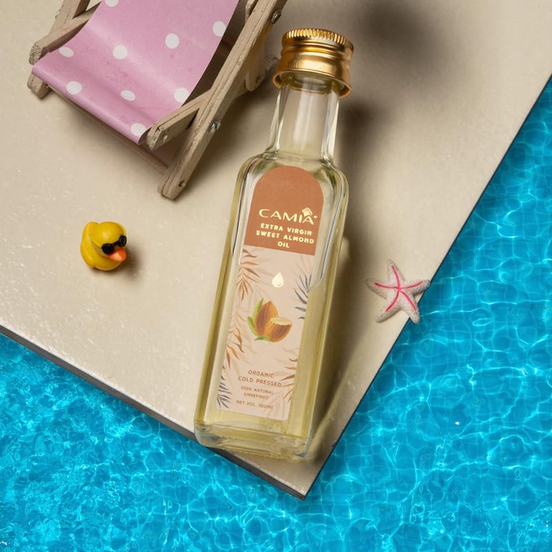 CAMIA Premium Sweet Almond Oil for Hair Growth Glowing Skin  Face  100 Natural  Odorless VitaminE Enriched Coldpressed Oil For Soft Shiny  Dandruff Free Hair  100 ML Glass Bottle - Image 3