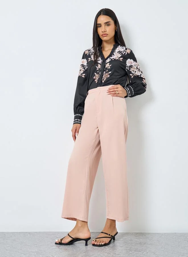 Styli Styli Black Floral Print Balloon Sleeve Blouse