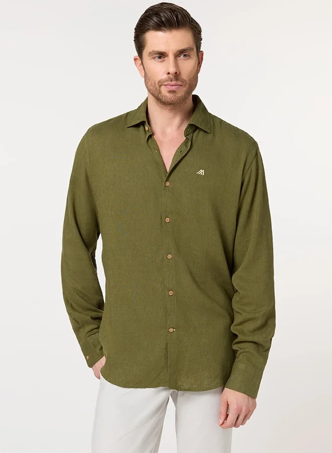 Mannerism The Forest Canopy Olive Green Lyocell Shirt with Natural Calm