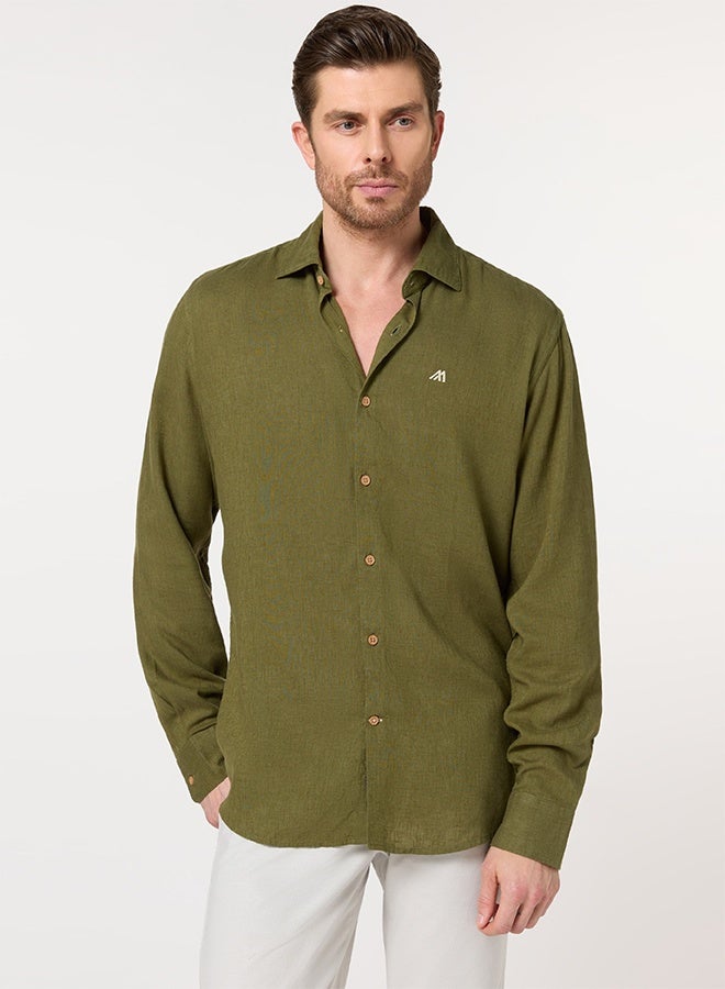 Mannerism The Forest Canopy Olive Green Lyocell Shirt with Natural Calm - Image 1
