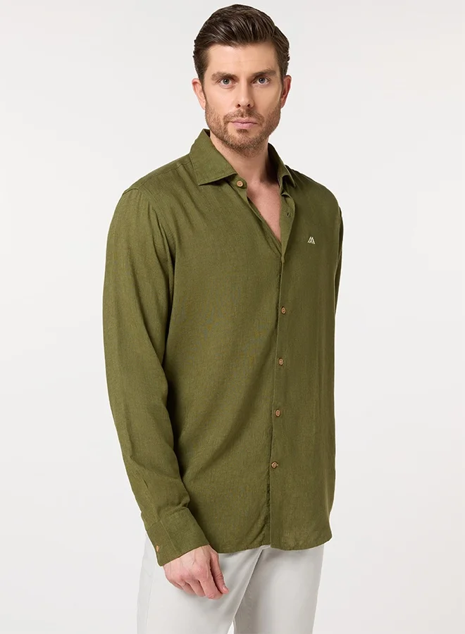 Mannerism The Forest Canopy Olive Green Lyocell Shirt with Natural Calm