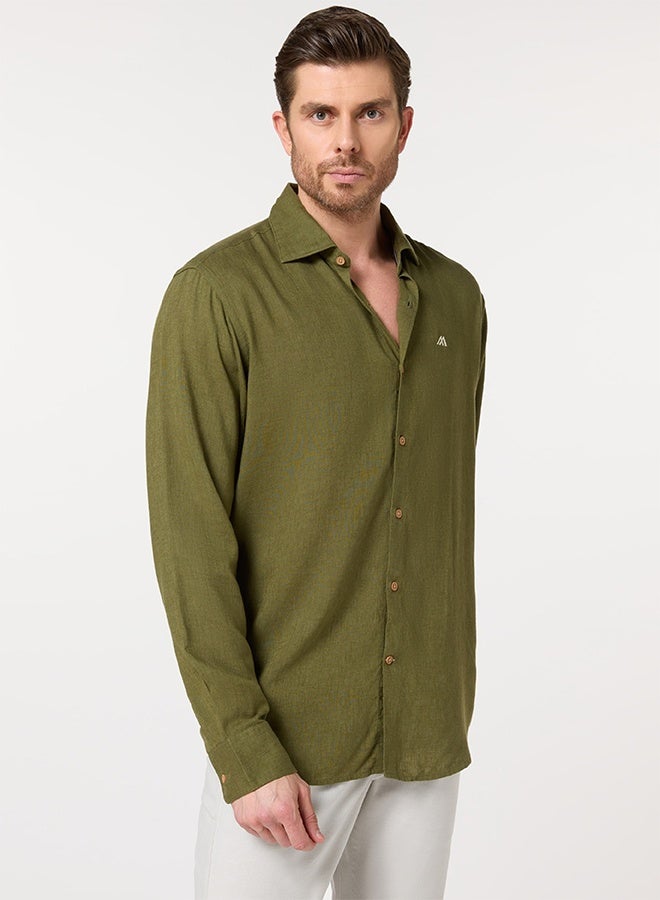 Mannerism The Forest Canopy Olive Green Lyocell Shirt with Natural Calm - Image 2