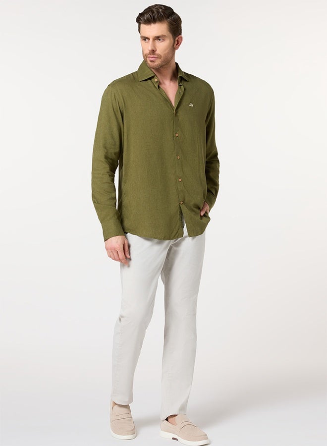 Mannerism The Forest Canopy Olive Green Lyocell Shirt with Natural Calm - Image 3