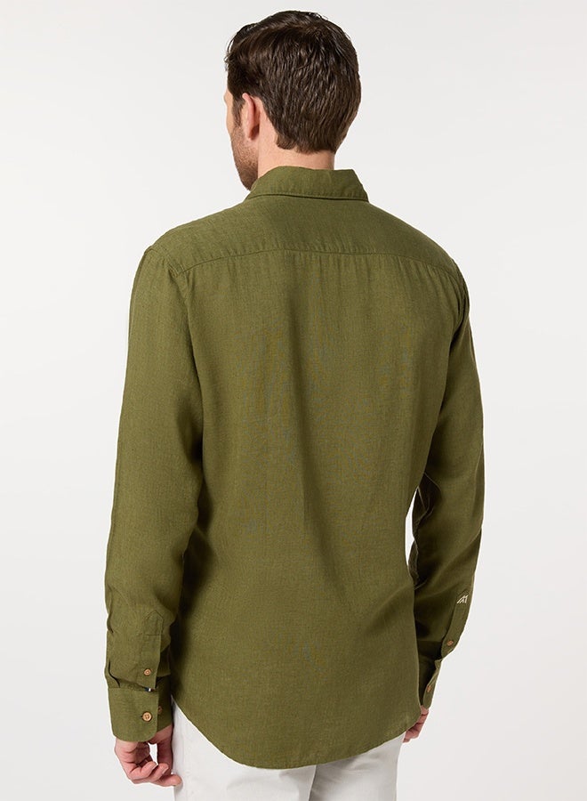 Mannerism The Forest Canopy Olive Green Lyocell Shirt with Natural Calm - Image 4