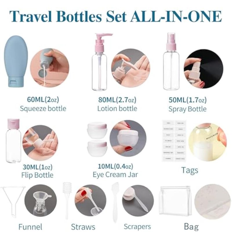 Maggidea Travel Bottle Set, 13PCS Travel Bottles for Toiletries, Leak Proof Refillable Squeezable, Empty Containers with Bag for Toiletries, Cosmetic, Shampoo, Conditioner, Lotion - Image 3