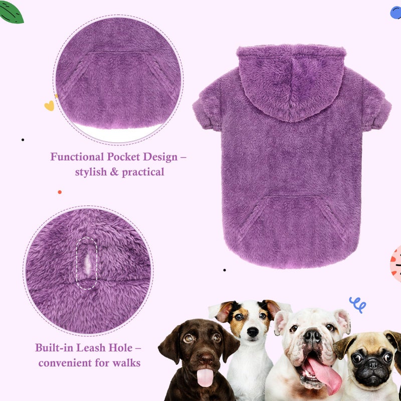 Waoduld Dog Sweater,Dog Hoodies,Warm Fuzzy Fleece Sweatshirt with Hood & Pocket,Leash Hole,Cozy Cold Weather Pet Clothes Sweater for Small,Medium,and Large Dogs(Purple,XL) - Image 3