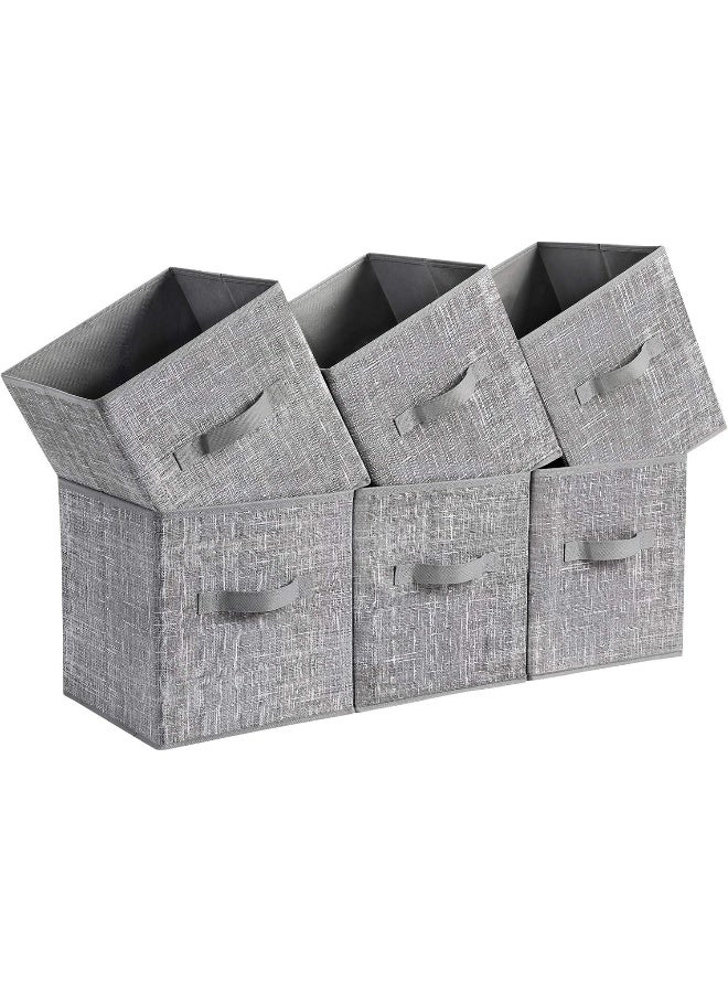 SONGMICS Storage Cubes, 11-Inch Non-Woven Fabric Bins with Double Handles, Set of 6, Closet Organizers for Shelves, Foldable, for Clothes, Gray - Image 1