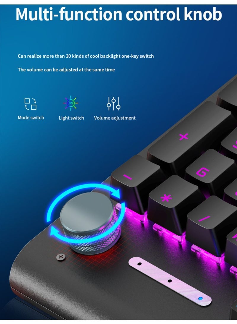 LANGTU - 104-Key NKRO Mechanical Keyboard Black with Multi-Function Rotary Knob Wrist Rest 8 RGB Backlight Modes Black Switch - Image 1