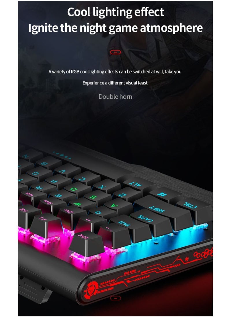 LANGTU - 104-Key NKRO Mechanical Keyboard Black with Multi-Function Rotary Knob Wrist Rest 8 RGB Backlight Modes Black Switch - Image 1