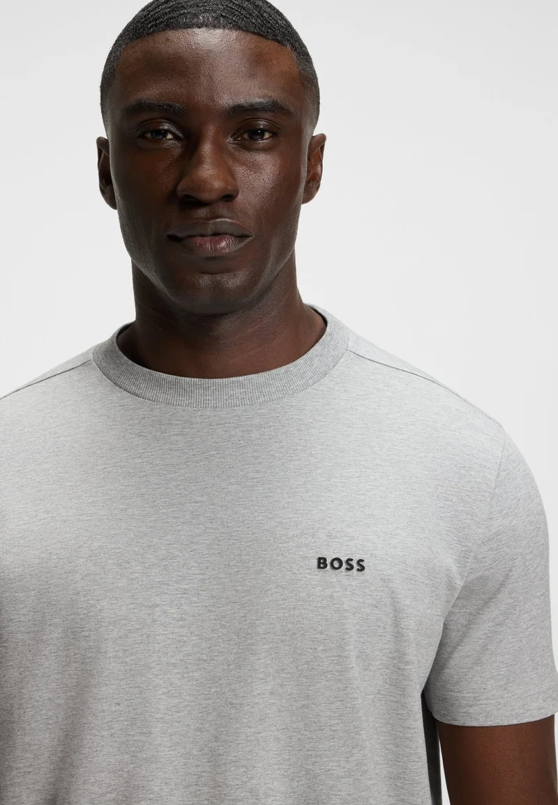 BOSS Silver Stretch-cotton T-shirt with logo detail for Men | Best Price UAE