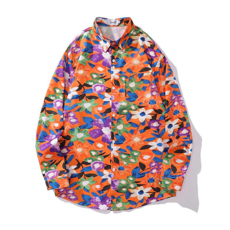 Pu Shuai Japanese Retro Design Hawaiian Floral Long-Sleeved Shirt Couple Hong Kong Style Casual Long-Sleeved Coat For Men And Women - Image 1