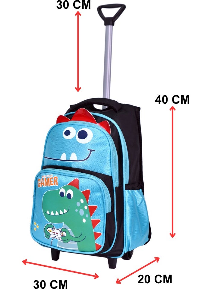 Çantaland Wheeled Black Dinosaur Printed, Orthopedic Back Featured, Primary School Bag + Lunch Box  - Image 4