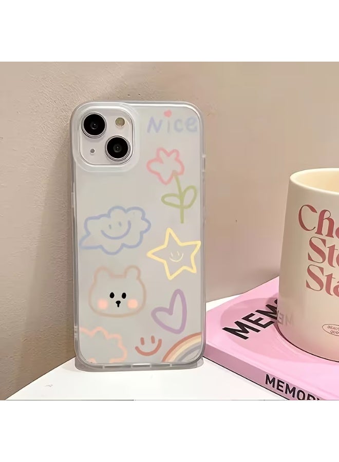 Temu Matte clear iPhone case, TPU protection with a zipper and bear design, shockproof and scratch-resistant phone case with a heart and flower pattern, compatible with iPhone 14 Plus.