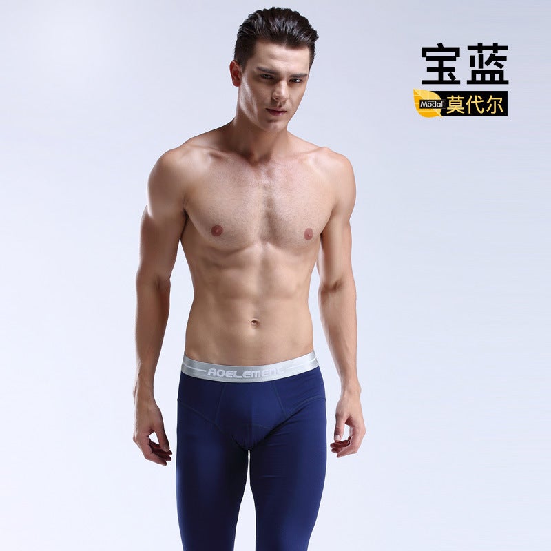 Mens long johns single thin tight pants youth line pants warm pants slim autumn and winter leggings cotton wool pants Royal blue (viscose) 