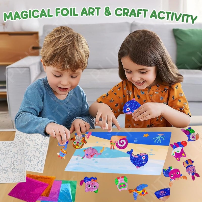 PLUSPOINT Foil Art Kit for Kids Animals Theme 100+ Foam Stickers Arts and Crafts, No Mess Art for Kids, Fun Craft Kits & Supplies, DIY Creative Activities, Travel Toys Gifts for Girls & Boys Ages 5+ - Image 3
