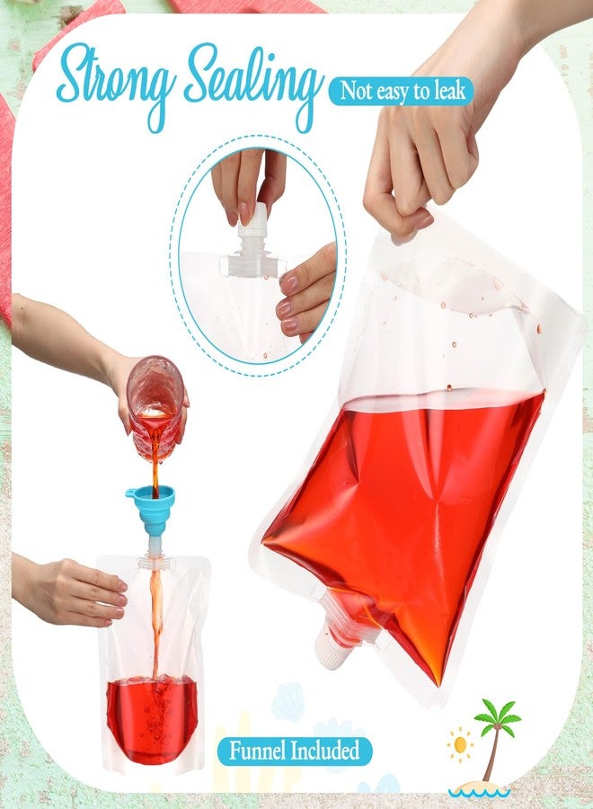 باتيلاي أكياس بلاستيكية سائلة قابلة لإعادة الاستخدام من باتيليه، أكياس عصير، أكياس مياه للسفر، أكياس مانعة للتسرب، عبوة كبيرة مع قمع سيليكون قابل للطي للسفر والأنشطة الخارجية (60 قطعة، 24 أونصة) - Image 2