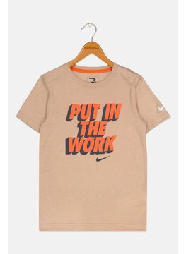 Kids Boy Short Sleeve Graphic Print Outdoor T-shirt, Tan