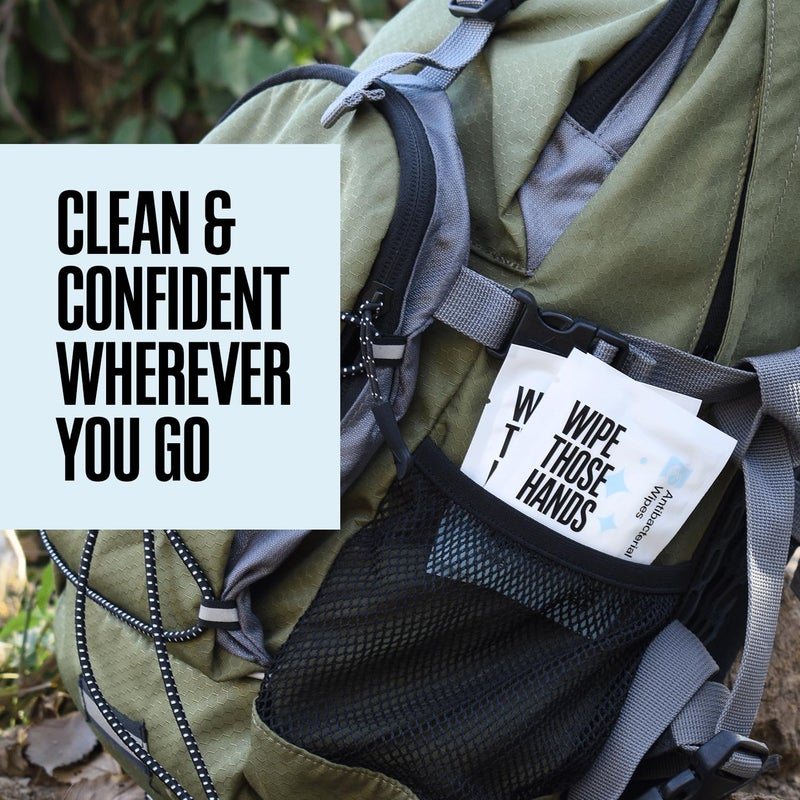 MightyGood. Wipe Those Hands On-The-Go Sanitizing Wipes -1 Pack of 30 Individually Wrapped Wipes - Alcohol & Fragrance-Free - Kills Germs Fast - Travel Friendly - Image 4