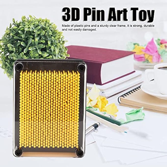 ANKROYU 2 PCS 3D Pin Art Toy, Yellow Stress Relief 3D Pin Art Board Toy, 3D Fun Desktop Sculpture Gadget, Metal Pin Art Impact Toy for Office Table Decoration - Image 3