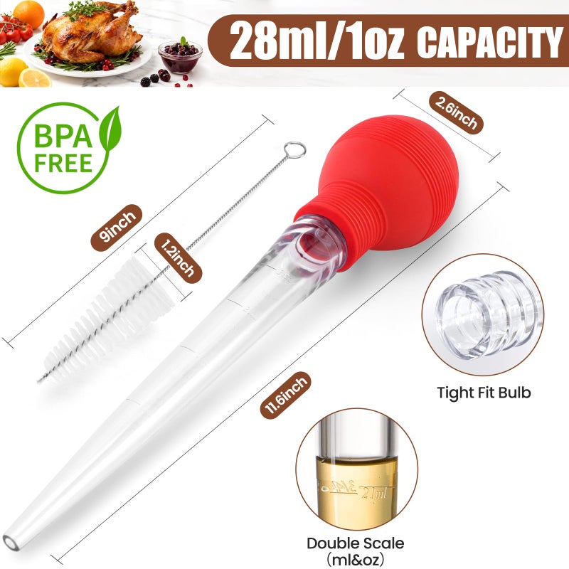 BAUSAR Large Turkey Baster for Cooking - Premium Baster Syringe for Hot Liquids - Heat-Resistant Silicone Bulb, Easy-Grip Design with Cleaning Brush - Dishwasher Safe - Baste Food with Ease - Red - Image 4